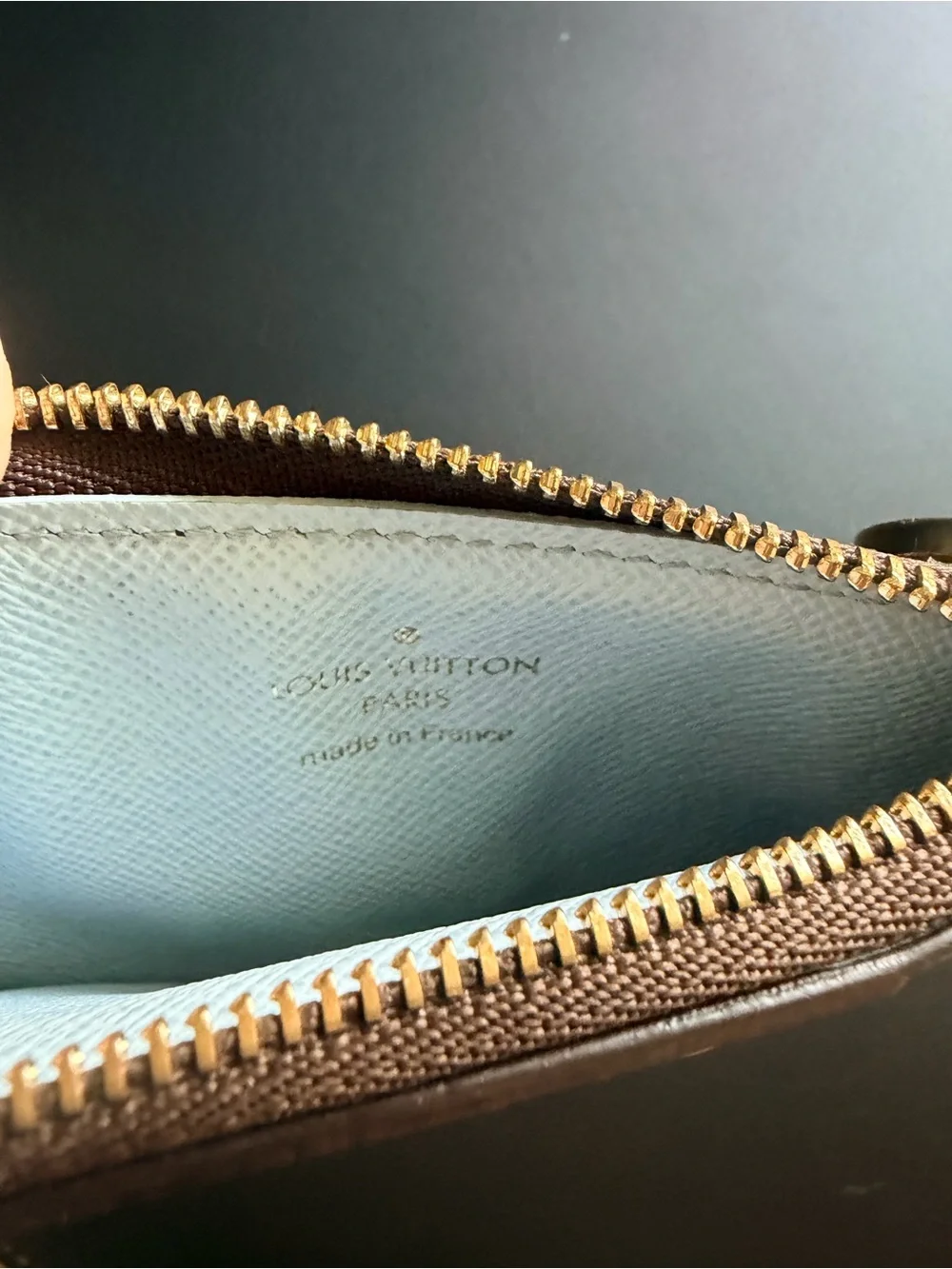 Louis Vuitton Brown Monogram Card Holder with Light Blue Interior